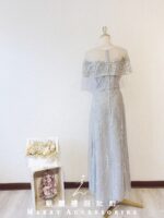 銀灰色斗篷式亮片晚宴媽媽禮服