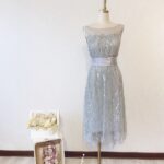 銀色亮片緞料封腰式晚宴媽媽禮服