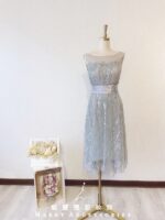 銀色亮片緞料封腰式晚宴媽媽禮服