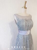 銀色亮片緞料封腰式晚宴媽媽禮服