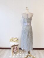 銀色亮片緞料封腰式晚宴媽媽禮服