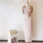 粉膚色緞料包肩袖晚宴媽媽禮服