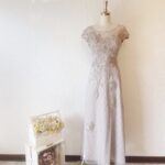 粉金色菱線刺繡蕾絲晚宴媽媽禮服