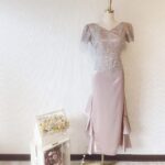 金色緞料刺繡蕾絲晚宴媽媽禮服