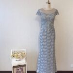 嬰兒藍氣質小包袖晚宴媽媽禮服