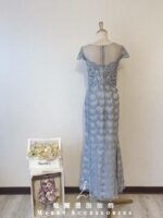 嬰兒藍氣質小包袖晚宴媽媽禮服