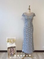 嬰兒藍氣質小包袖晚宴媽媽禮服