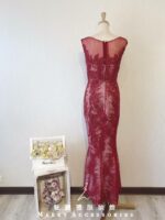 酒紅色刺繡蕾絲晚宴媽媽禮服