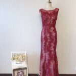 酒紅色刺繡蕾絲晚宴媽媽禮服