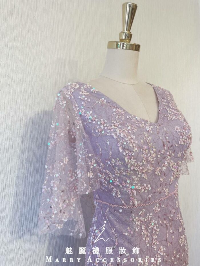 櫻花粉飄逸日系晚宴媽媽禮服