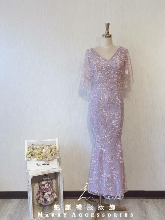 櫻花粉飄逸日系晚宴媽媽禮服