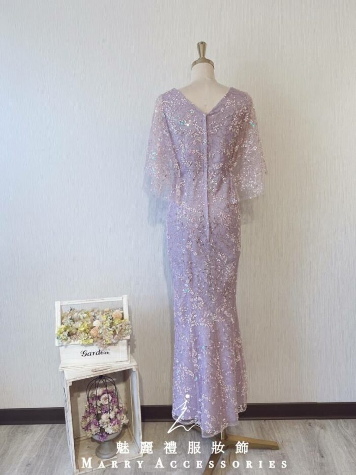 櫻花粉飄逸日系晚宴媽媽禮服