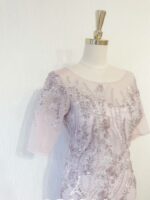 紫粉色短袖水晶系晚宴媽媽禮服