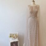 粉金色菱格肩紗媽媽禮服