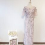 紫粉色短袖水晶系晚宴媽媽禮服