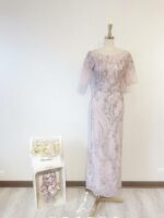 紫粉色短袖水晶系晚宴媽媽禮服