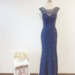 深藍色魚尾小拖襬美背晚宴媽媽禮服