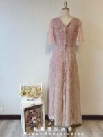 粉櫻色水晶系水袖晚宴媽媽禮服