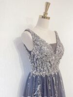 灰藍色水晶系美背晚宴媽媽禮服