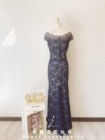 深藍色水晶系蕾絲晚宴媽媽禮服