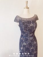 深藍色水晶系蕾絲晚宴媽媽禮服