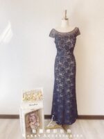 深藍色水晶系蕾絲晚宴媽媽禮服