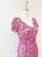 莓紅色氣質蕾絲短裙晚宴媽媽禮服