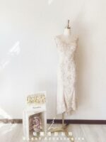 金色小魚尾刺繡蕾絲晚宴媽媽禮服