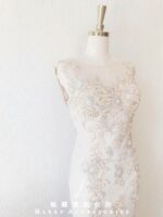 金色小魚尾刺繡蕾絲晚宴媽媽禮服