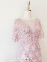 粉金色日系刺繡亮片晚宴媽媽禮服