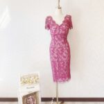 莓紅色氣質蕾絲短裙晚宴媽媽禮服