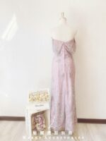 粉金色一字領刺繡晚宴媽媽禮服