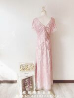 粉金色雙肩V領水袖晚宴媽媽禮服