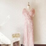 粉金色雙肩V領水袖晚宴媽媽禮服