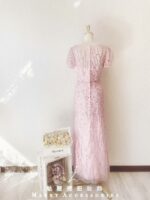 粉金色小包袖刺繡亮片晚宴媽媽禮服