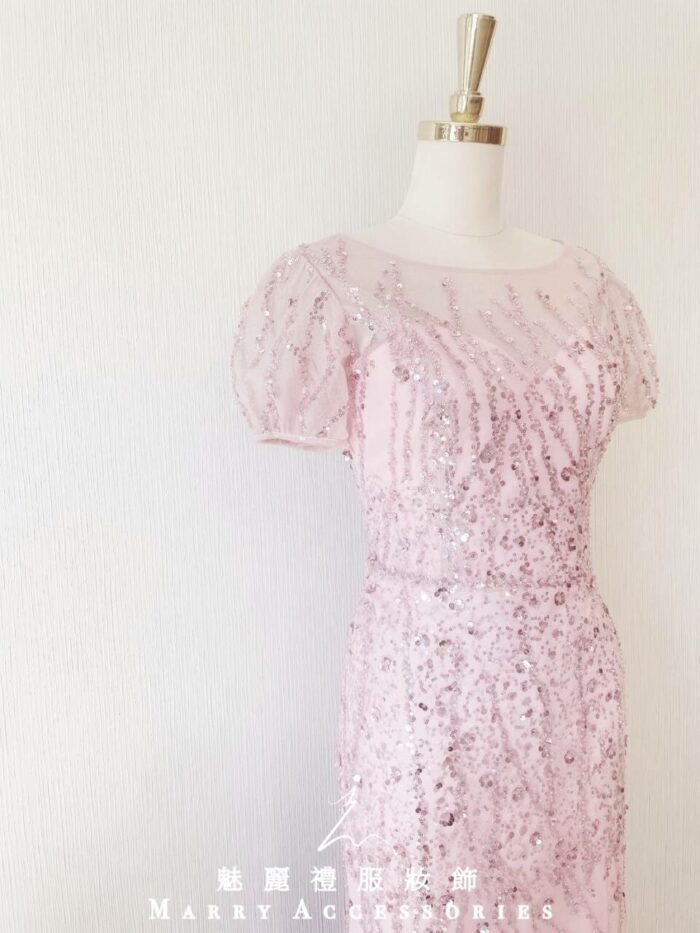 粉金色小包袖刺繡亮片晚宴媽媽禮服 粉金色小包袖刺繡亮片晚宴媽媽禮服