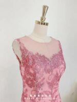 桃紅亮片蕾絲花媽媽禮服