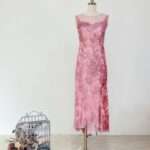 桃紅亮片蕾絲花媽媽禮服