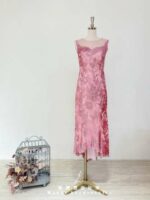桃紅亮片蕾絲花媽媽禮服