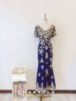 深藍色燙金亮片晚宴媽媽禮服