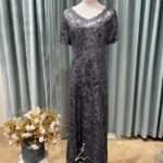 藍紫蕾絲花葉亮片刺繡媽媽禮服