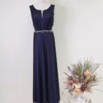 藍紫色雙肩Ｖ領晚宴媽媽禮服