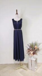 藍紫色雙肩Ｖ領晚宴媽媽禮服