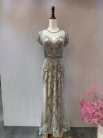 灰色魚尾全身亮片媽媽禮服