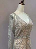 米銀色魚尾滿鑽媽媽禮服