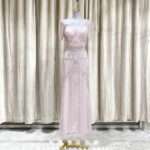 粉色V領滿鑽半袖媽媽禮服