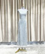 銀色全身亮片卡肩媽媽禮服