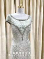 灰色簍空古典花紋魚尾媽媽禮服