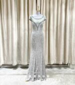 灰色簍空古典花紋魚尾媽媽禮服