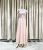 粉色蕾絲卡肩A字媽媽禮服